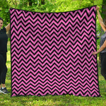 Black And Pink Chevron Pattern Print Quilt
