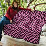 Black And Pink Chevron Pattern Print Quilt
