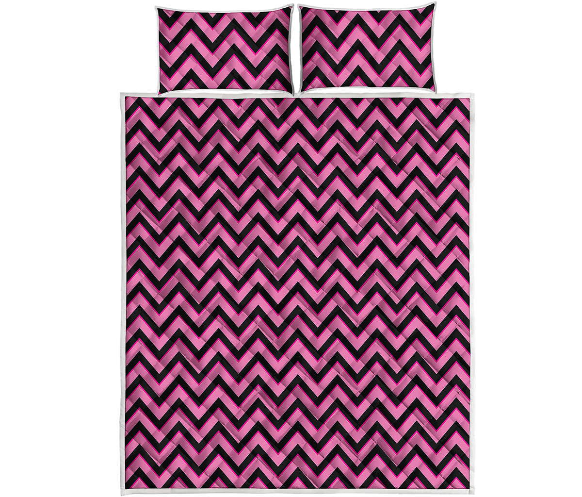 Black And Pink Chevron Pattern Print Quilt Bed Set