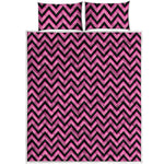 Black And Pink Chevron Pattern Print Quilt Bed Set