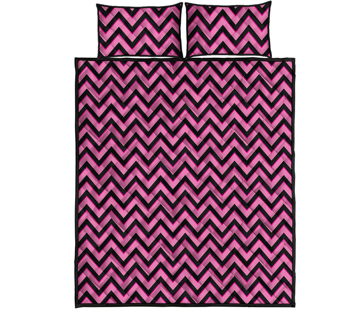Black And Pink Chevron Pattern Print Quilt Bed Set