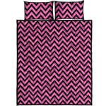 Black And Pink Chevron Pattern Print Quilt Bed Set