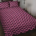 Black And Pink Chevron Pattern Print Quilt Bed Set