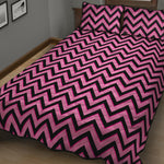 Black And Pink Chevron Pattern Print Quilt Bed Set