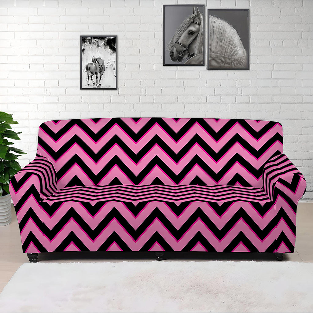 Black And Pink Chevron Pattern Print Sofa Cover