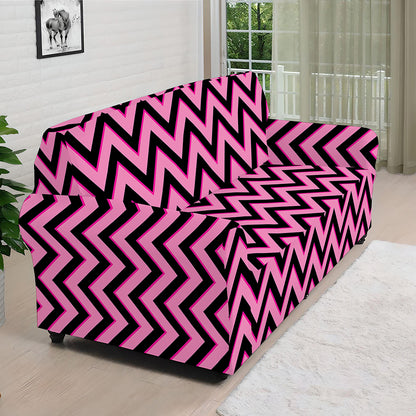 Black And Pink Chevron Pattern Print Sofa Cover
