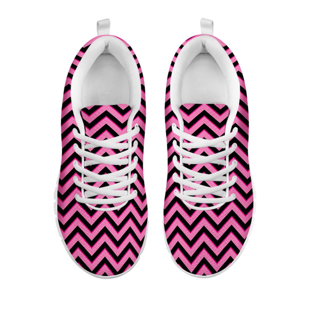 Black And Pink Chevron Pattern Print White Sneakers