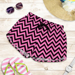 Black And Pink Chevron Pattern Print Women's Shorts
