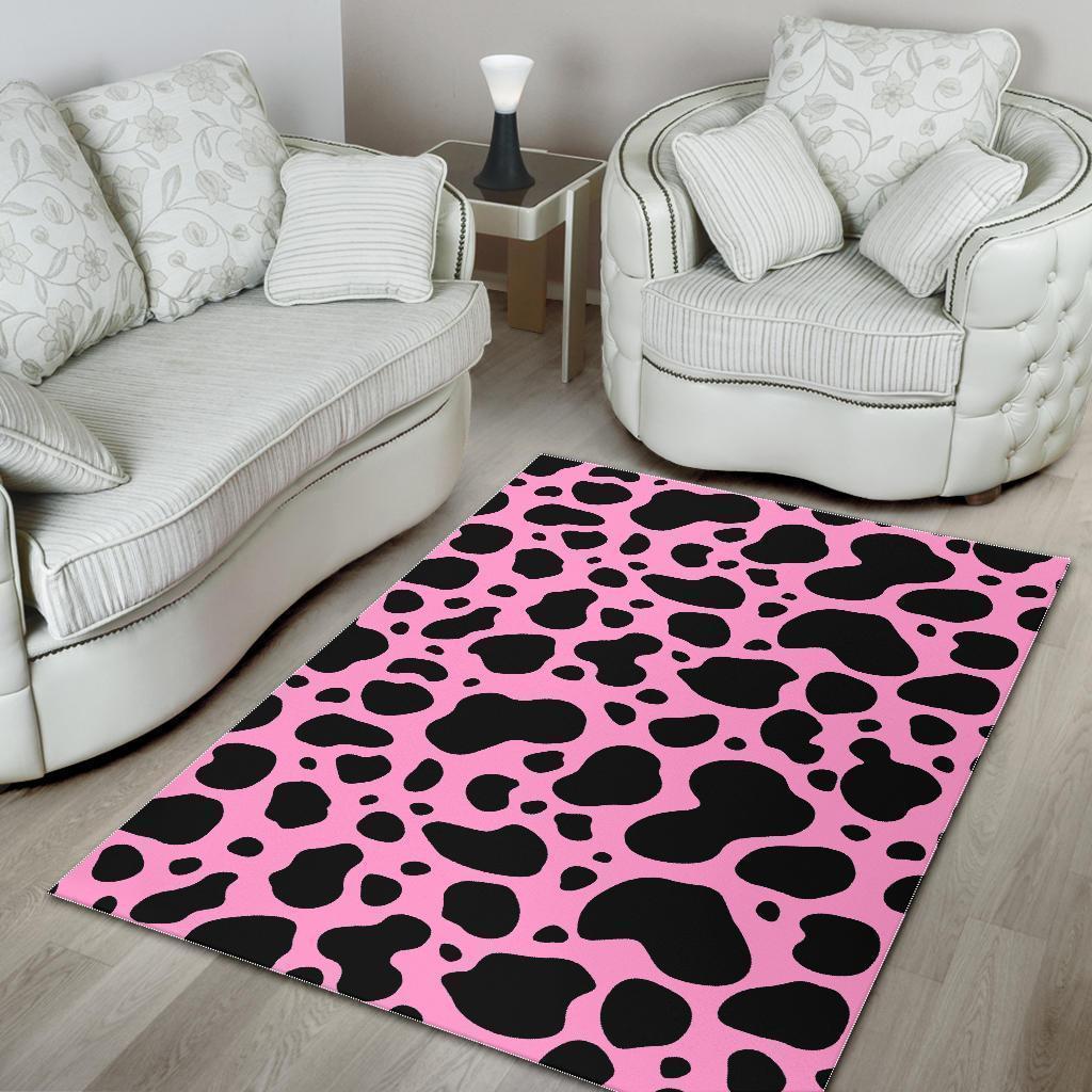 Black And Pink Cow Print Area Rug GearFrost