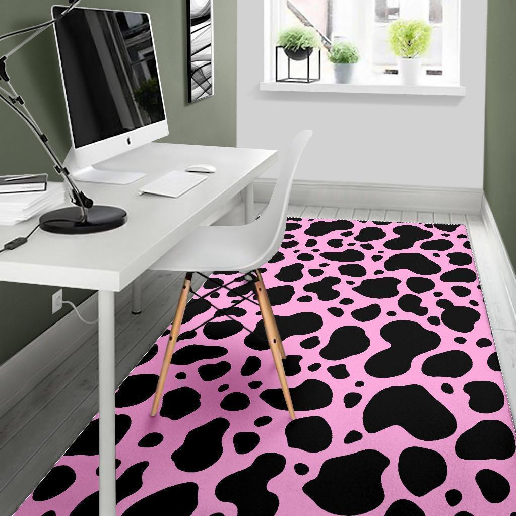 Black And Pink Cow Print Area Rug GearFrost