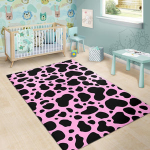 Black And Pink Cow Print Area Rug GearFrost