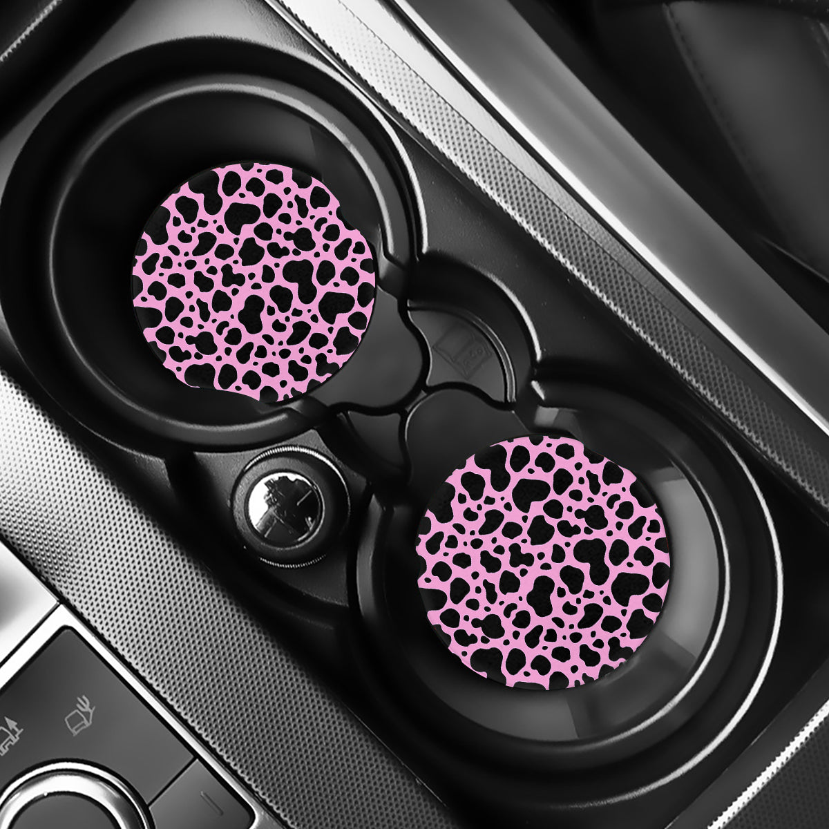 Black And Pink Cow Print Car Coasters