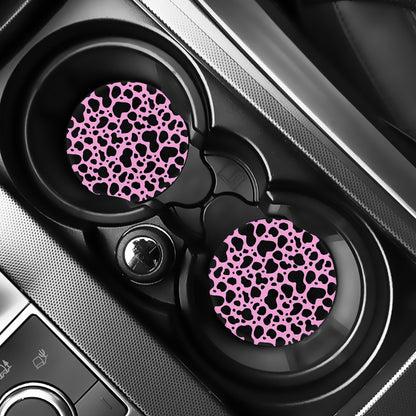 Black And Pink Cow Print Car Coasters