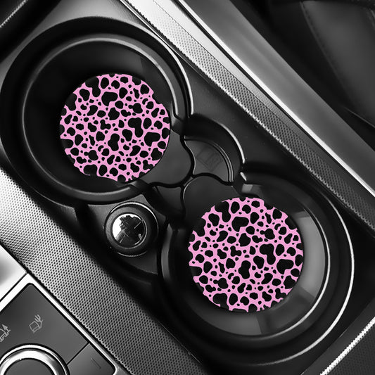 Black And Pink Cow Print Car Coasters