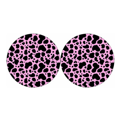 Black And Pink Cow Print Car Coasters