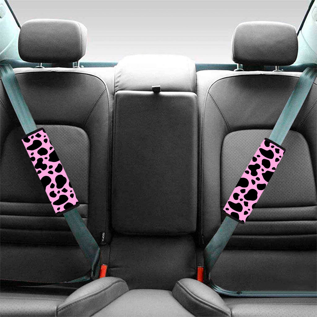 Black And Pink Cow Print Car Seat Belt Covers