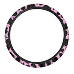 Black And Pink Cow Print Car Steering Wheel Cover