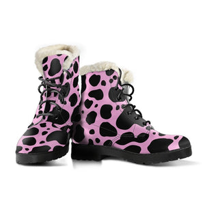 Black And Pink Cow Print Comfy Boots GearFrost