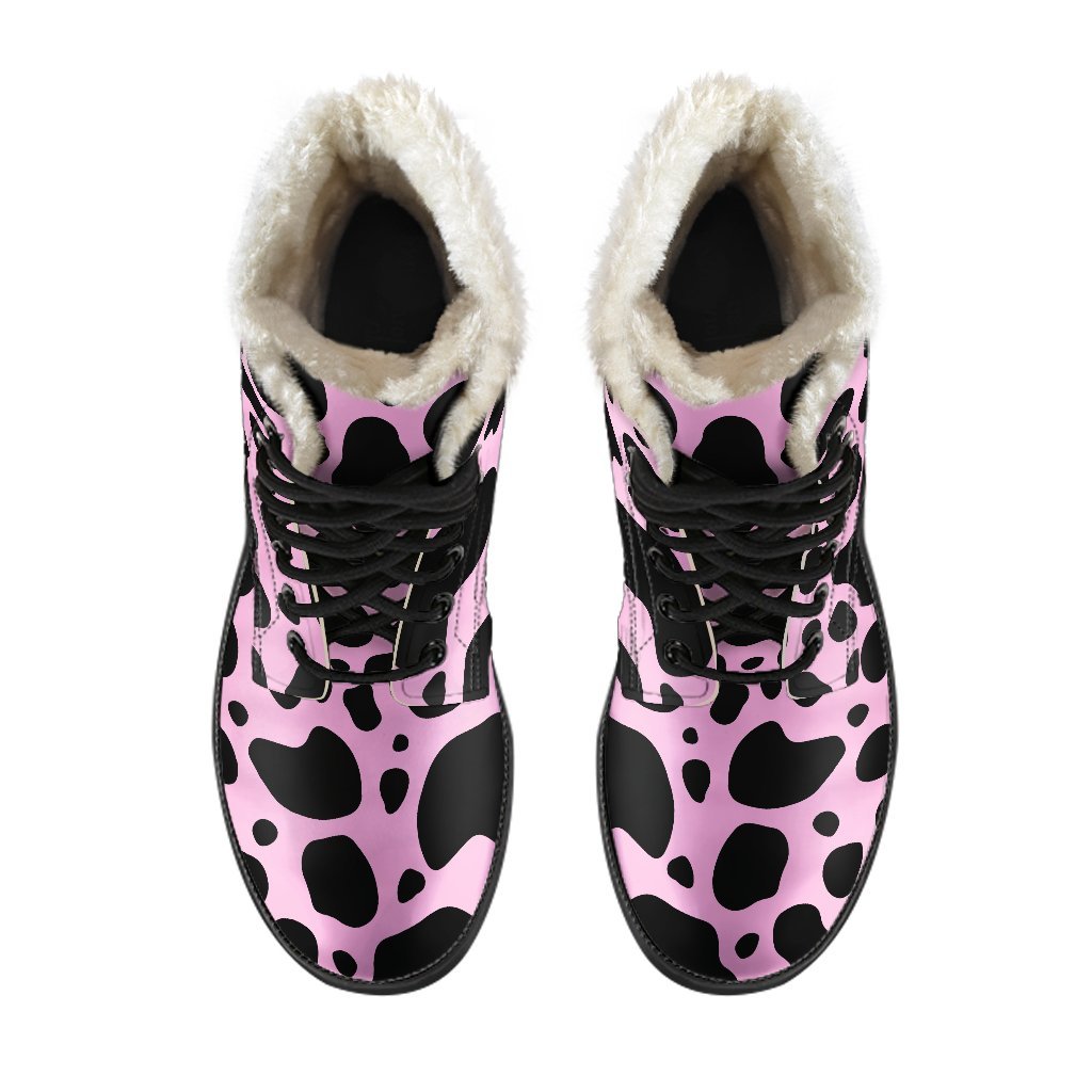 Black And Pink Cow Print Comfy Boots GearFrost