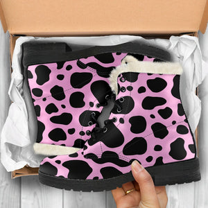 Black And Pink Cow Print Comfy Boots GearFrost