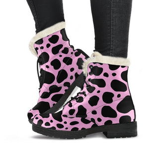 Black And Pink Cow Print Comfy Boots GearFrost