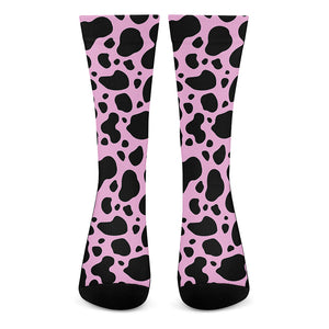 Black And Pink Cow Print Crew Socks