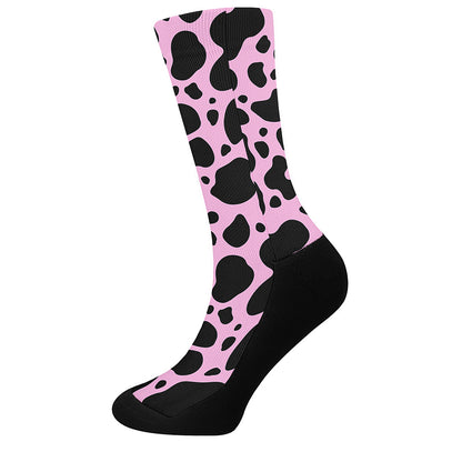 Black And Pink Cow Print Crew Socks