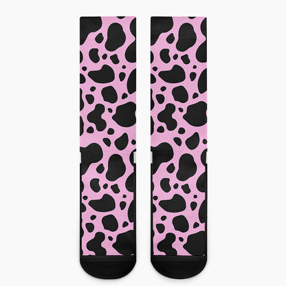 Black And Pink Cow Print Crew Socks