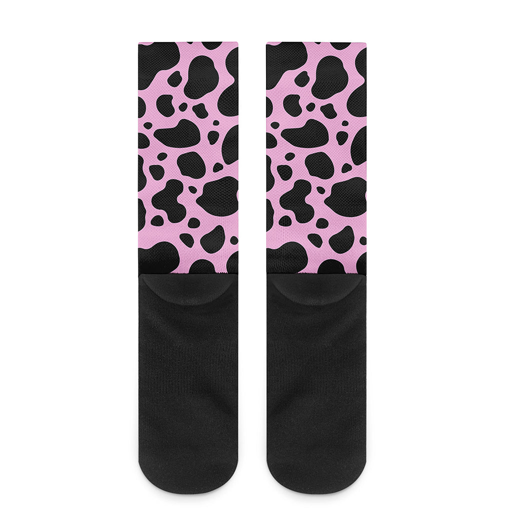 Black And Pink Cow Print Crew Socks
