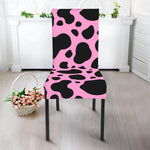 Black And Pink Cow Print Dining Chair Slipcover