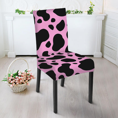 Black And Pink Cow Print Dining Chair Slipcover