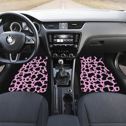 Black And Pink Cow Print Front and Back Car Floor Mats