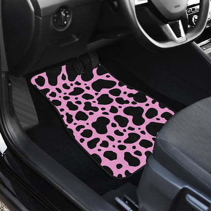Black And Pink Cow Print Front and Back Car Floor Mats