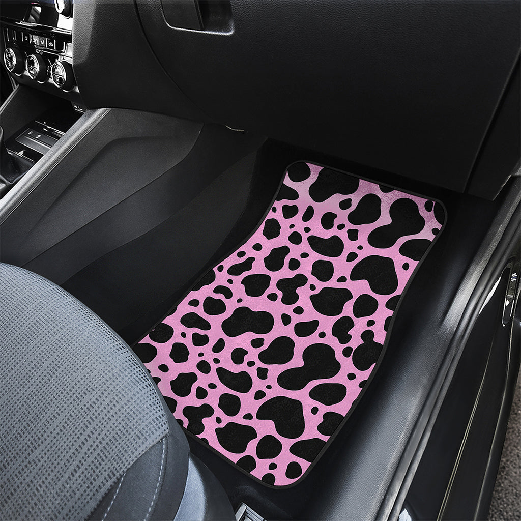 Black And Pink Cow Print Front and Back Car Floor Mats
