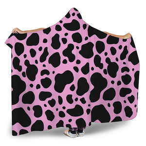 Black And Pink Cow Print Hooded Blanket