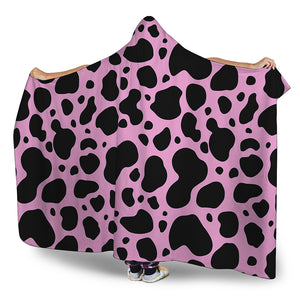 Black And Pink Cow Print Hooded Blanket
