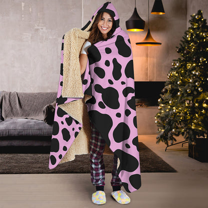 Black And Pink Cow Print Hooded Blanket
