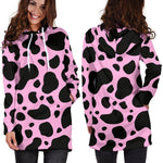 Black And Pink Cow Print Hoodie Dress GearFrost