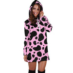 Black And Pink Cow Print Hoodie Dress GearFrost