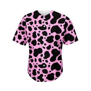 Black And Pink Cow Print Men's Baseball Jersey