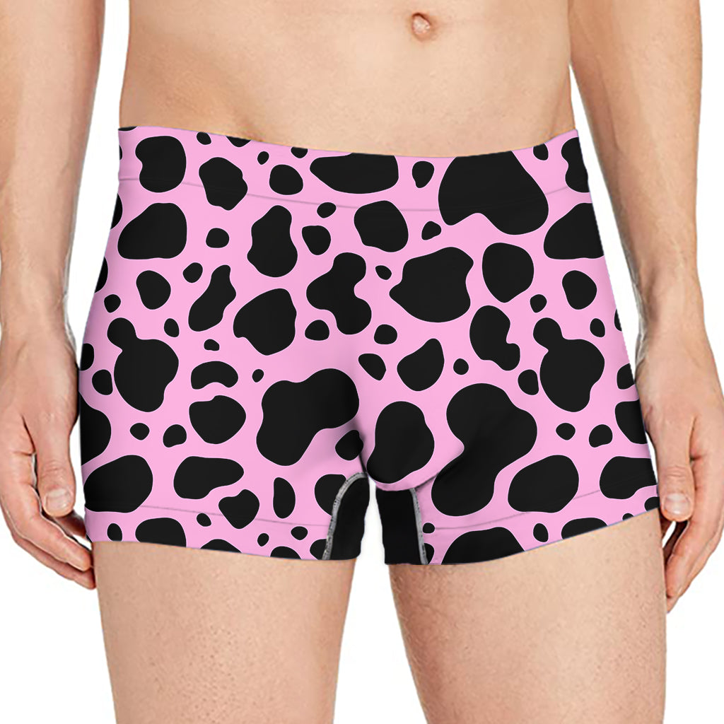 Black And Pink Cow Print Men's Boxer Briefs