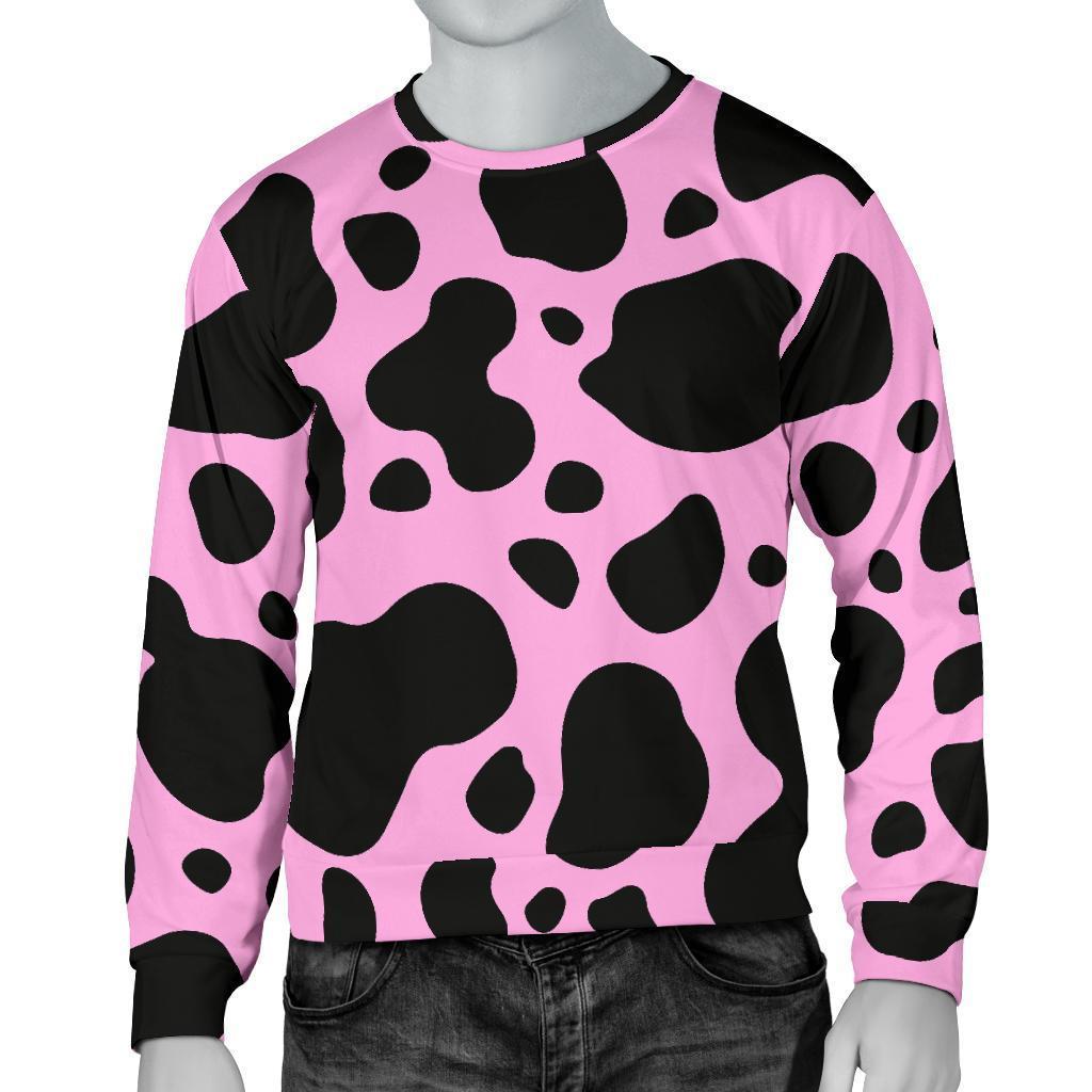 Black And Pink Cow Print Men's Crewneck Sweatshirt GearFrost