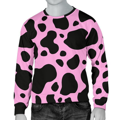 Black And Pink Cow Print Men's Crewneck Sweatshirt GearFrost