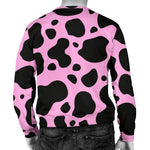 Black And Pink Cow Print Men's Crewneck Sweatshirt GearFrost