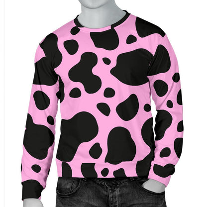 Black And Pink Cow Print Men's Crewneck Sweatshirt GearFrost