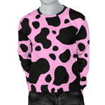 Black And Pink Cow Print Men's Crewneck Sweatshirt GearFrost