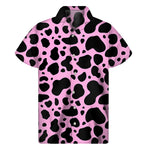 Black And Pink Cow Print Men's Short Sleeve Shirt