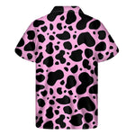 Black And Pink Cow Print Men's Short Sleeve Shirt