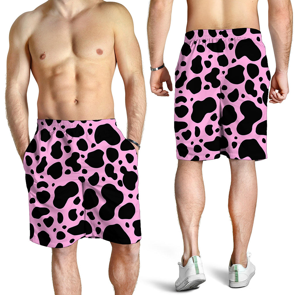 Black And Pink Cow Print Men's Shorts