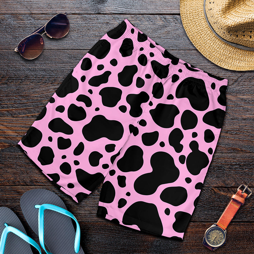 Black And Pink Cow Print Men's Shorts